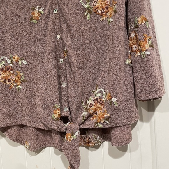 Anthropologie Fig & Flower Blouse Womens Size Medium Knit Embroidered Floral - Picture 2 of 7